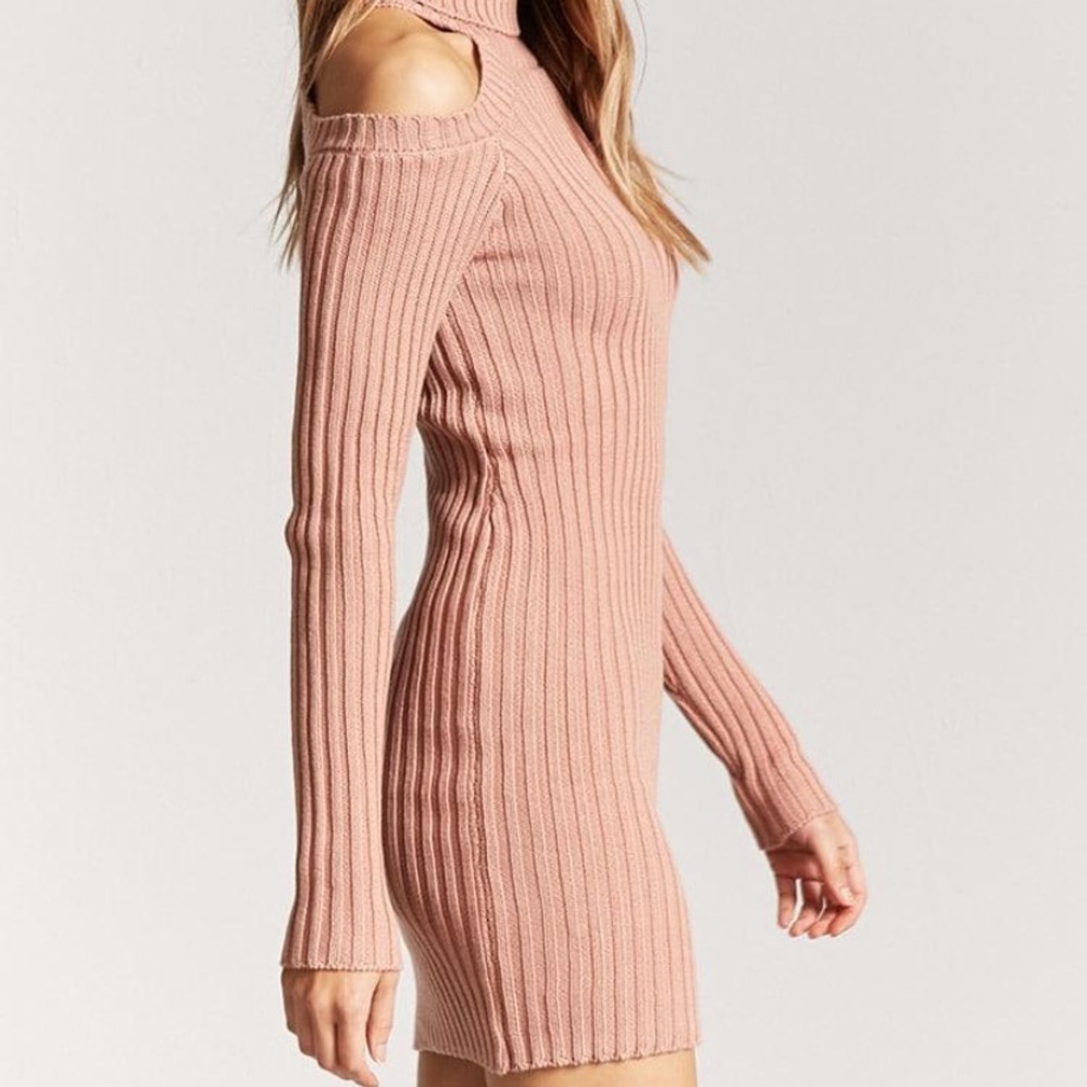 Cold shoulder blush pink sweater dress